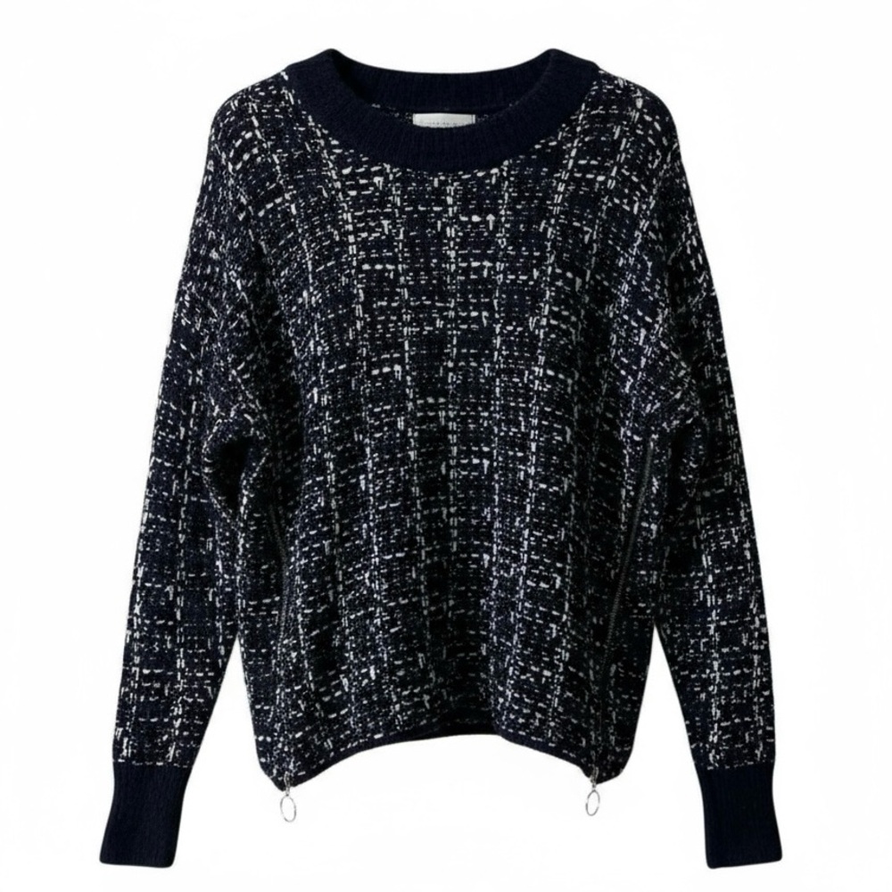 New Directions Sweater Size XL Boucle Yarn Tweed Zipper Accents Pullover Knit